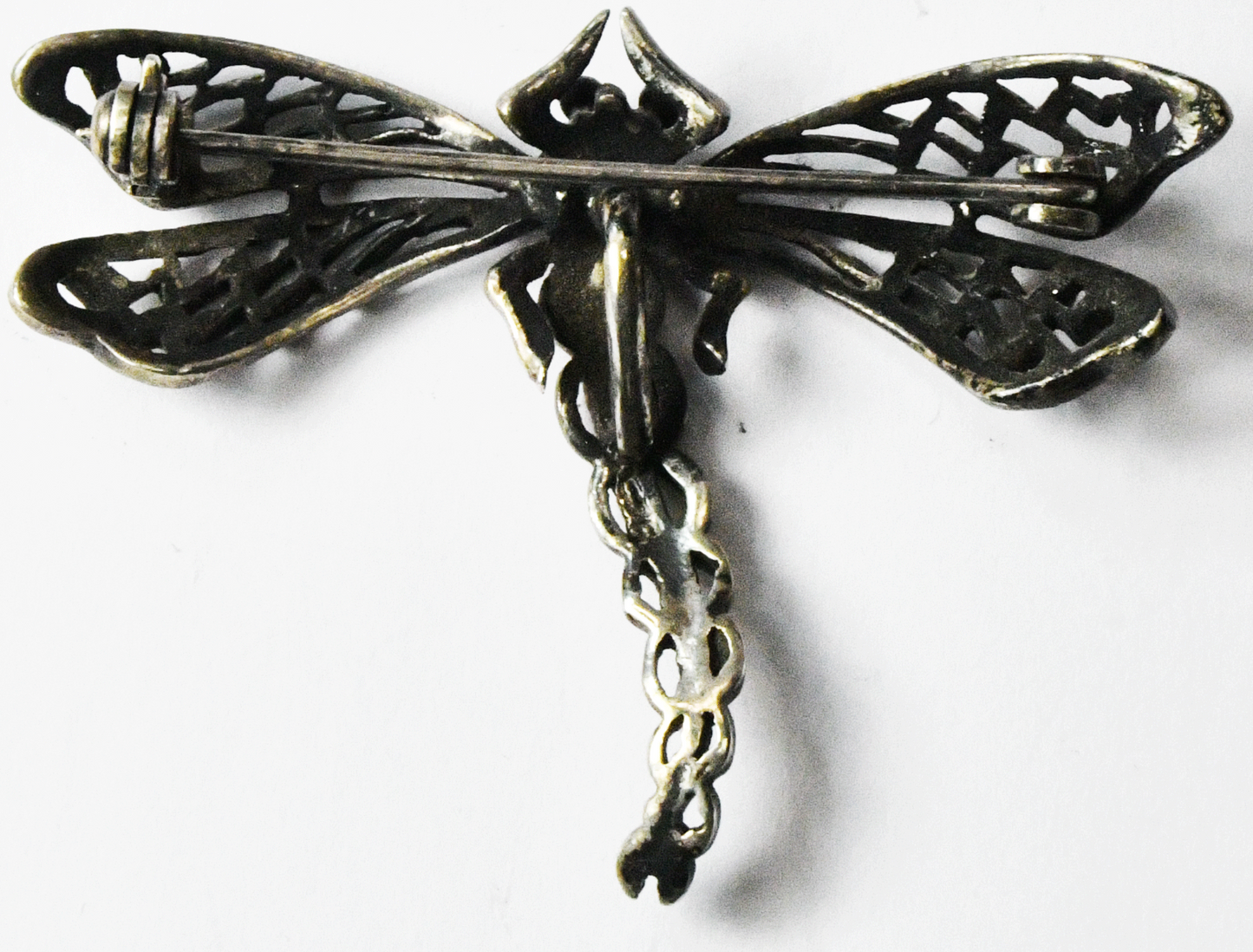 Sterling  Filigree Bug Dragonfly Brooch Pin 36mm x 48mm