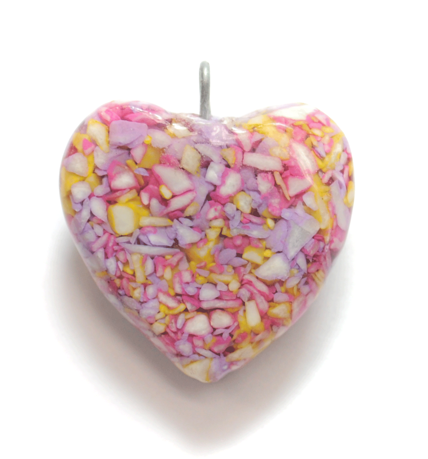 Yellow & Pink Mosaic Heart Solid Glass Pendant 35mm x 33mm x 15mm