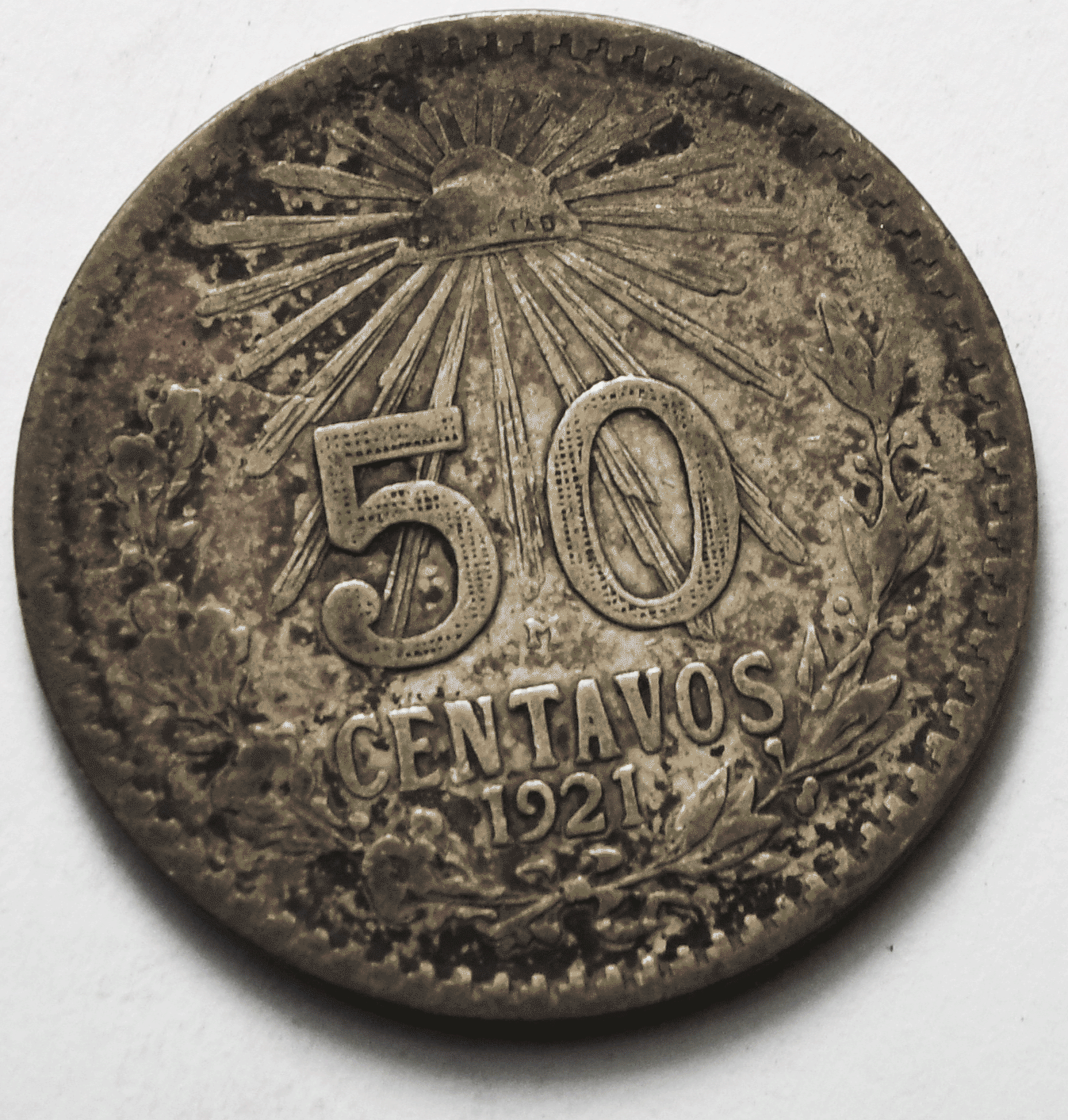 1921 Mexico Estados Unidos Mexicanos 50 Centavos KM# 447  Silver Coin