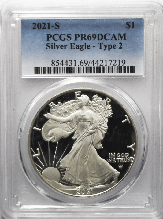 2021 S $1 American Proof Silver Eagle 1oz Fine Coin NGC PF69 Ultra Cameo Type 2