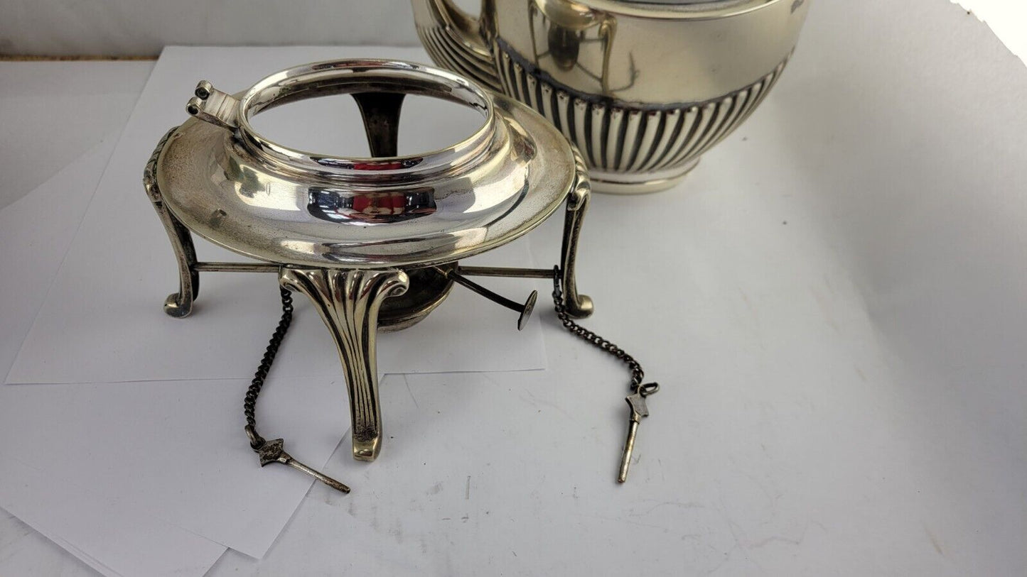 Antique Sheffield Silver Plate Tea Pot Spirit Kettle Stand and Burner