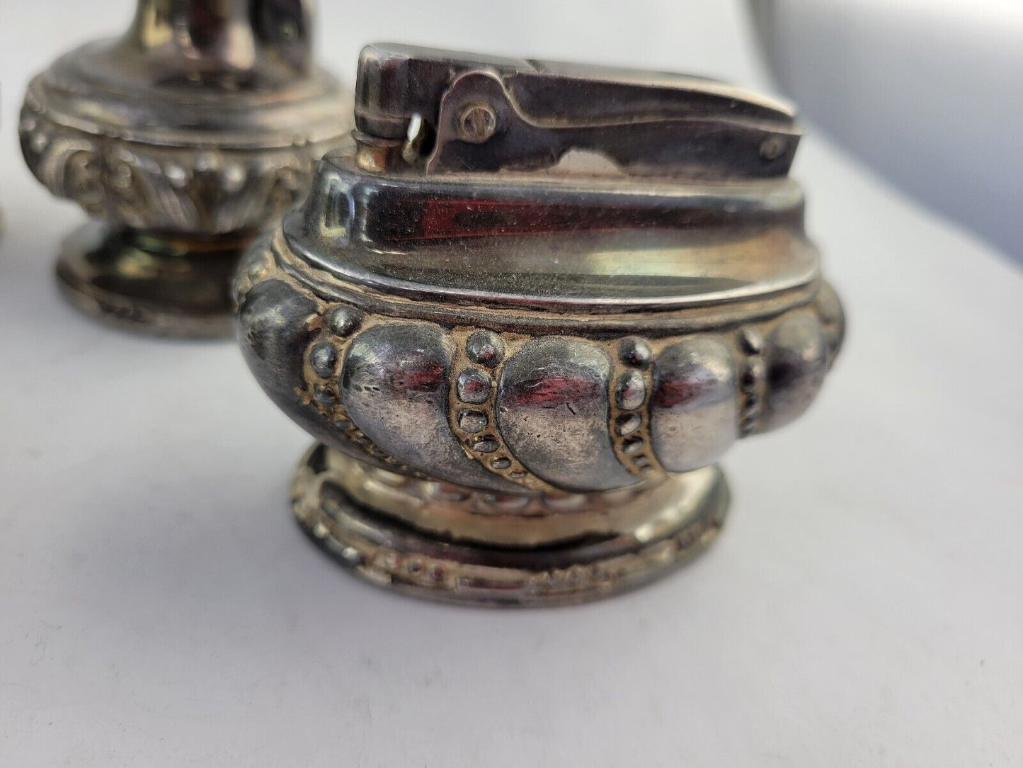 2 Pairs of Collectible Silver Plated Ronson Crown & Decanter Table Lighters