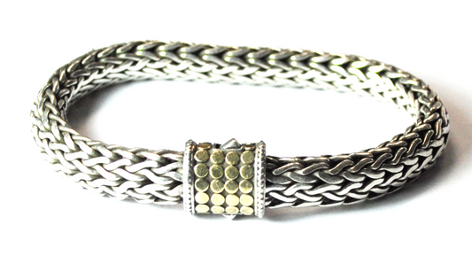 Sterling 18k John Hardy 10mm Classic Chain Dot Bracelet 14mm Clasp 8-1/2"