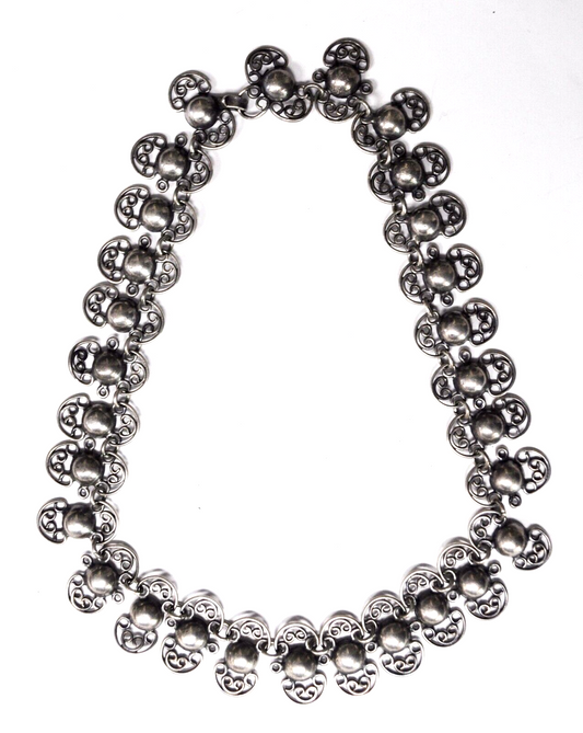 980 Quinto Mexico Domed Filigree Link Necklace 21mm 15"