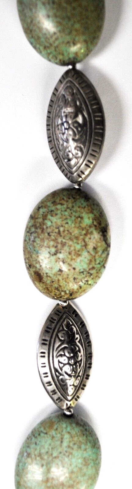 Silver Plated Oval Green Turquoise Necklace 22mm 19-1/2"