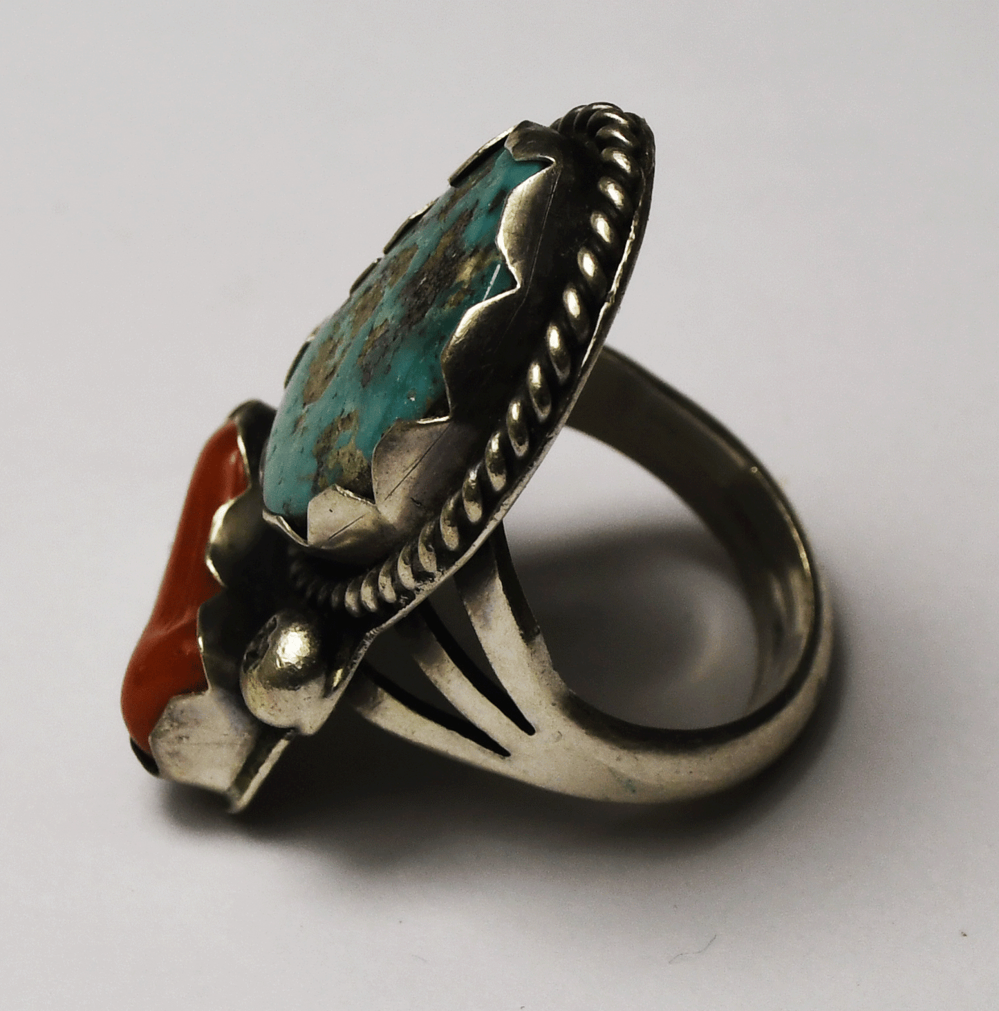 Sterling Turquoise Chunk Coral Ring 32mm Size 6-1/2