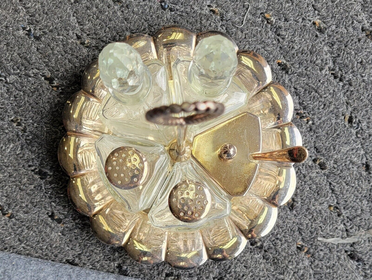 6pc. Vintage Silver Plated Condiment Serving Set/Caddy  Salt Pepper Oil Vinegar