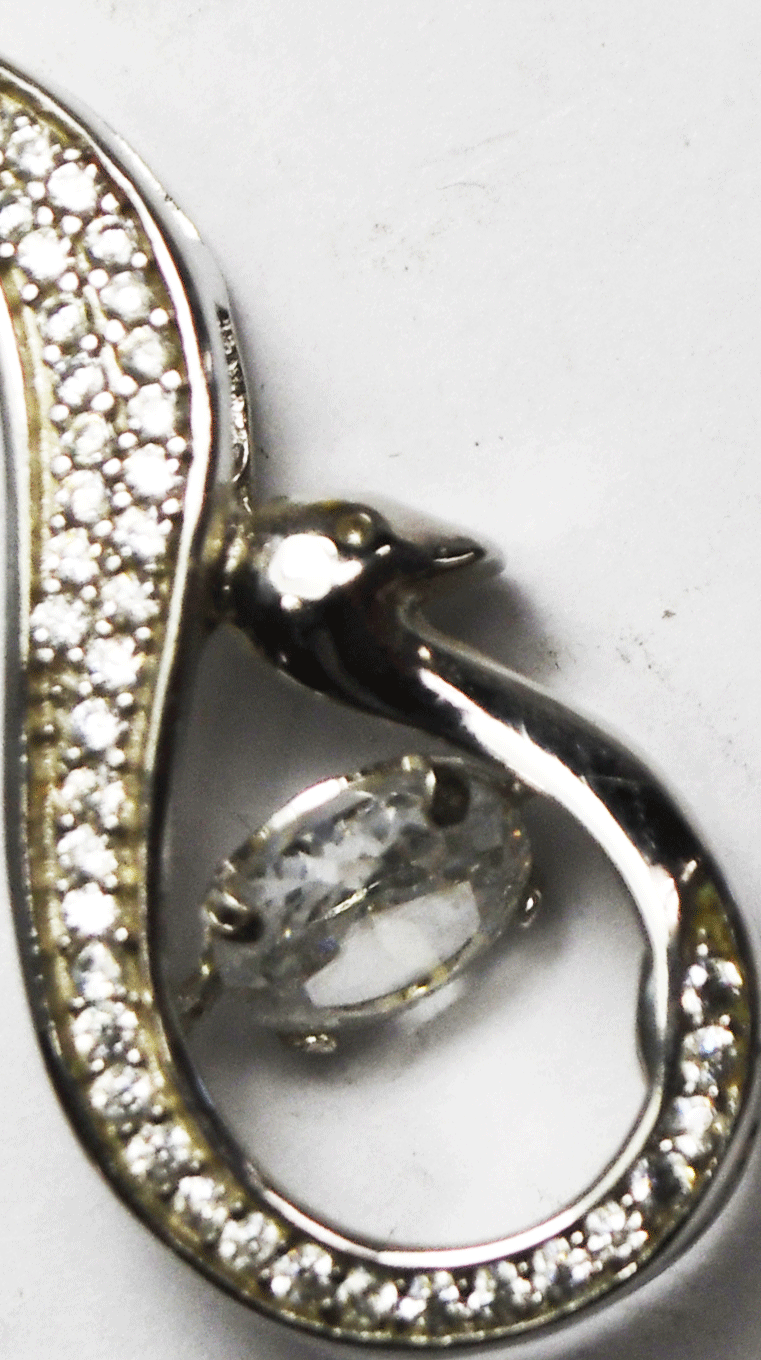 Sterling Silver CZ Spinner Pave Teardrop Pendant 32mm x 13mm