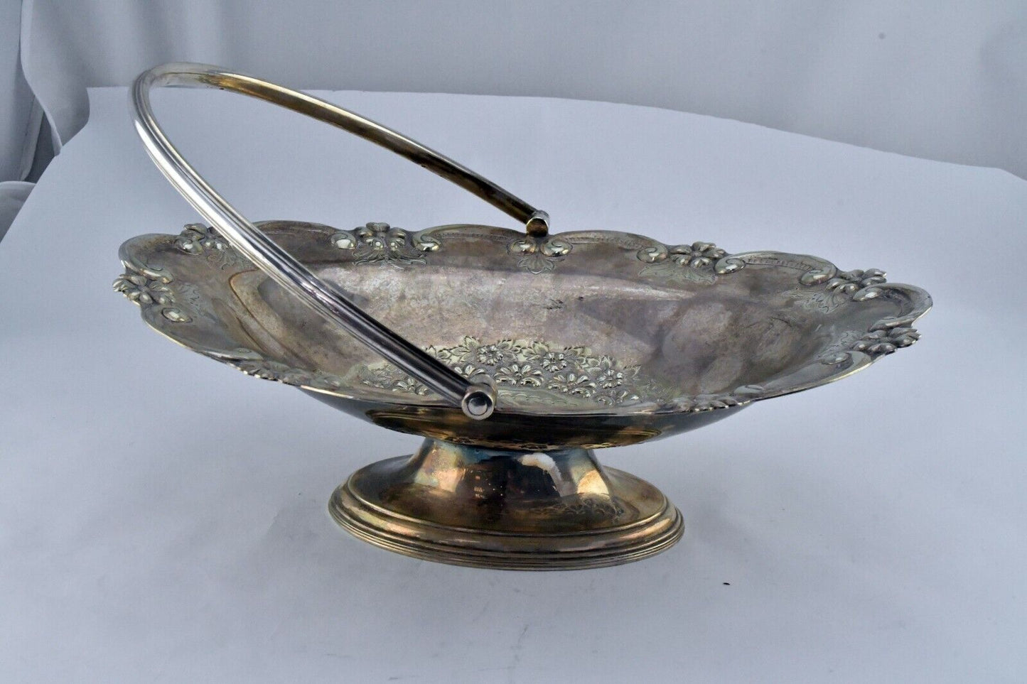 EJF #6227 Silver Plate 12" Wide Ornate Floral Centerpiece Bowl w/Handle 10" Tall