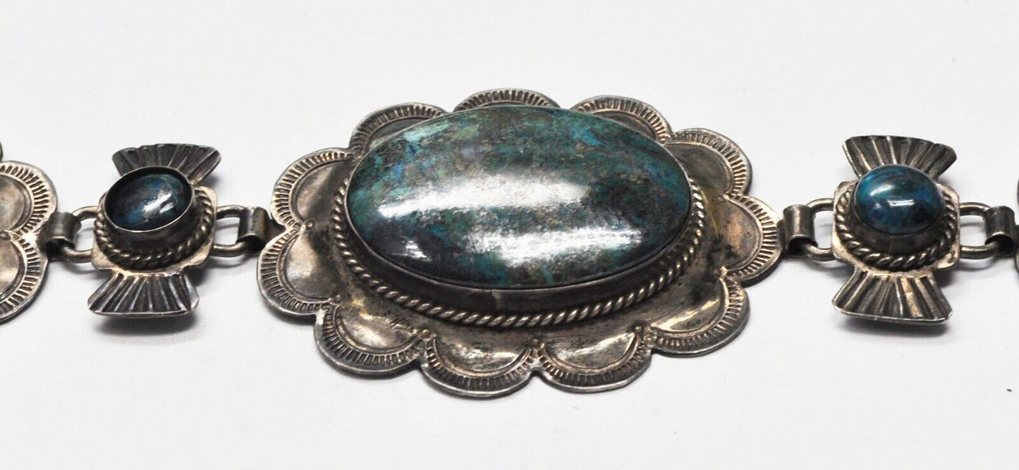 Sterling Silver Chrysocolla Blue Green Large Oval Belt Necklace 48mm 32"