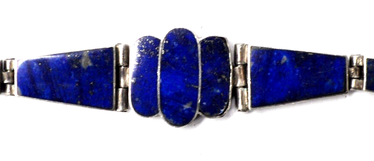 950 Silver Blue Lapis Graduated Bracelet 15mm 7-1/4"