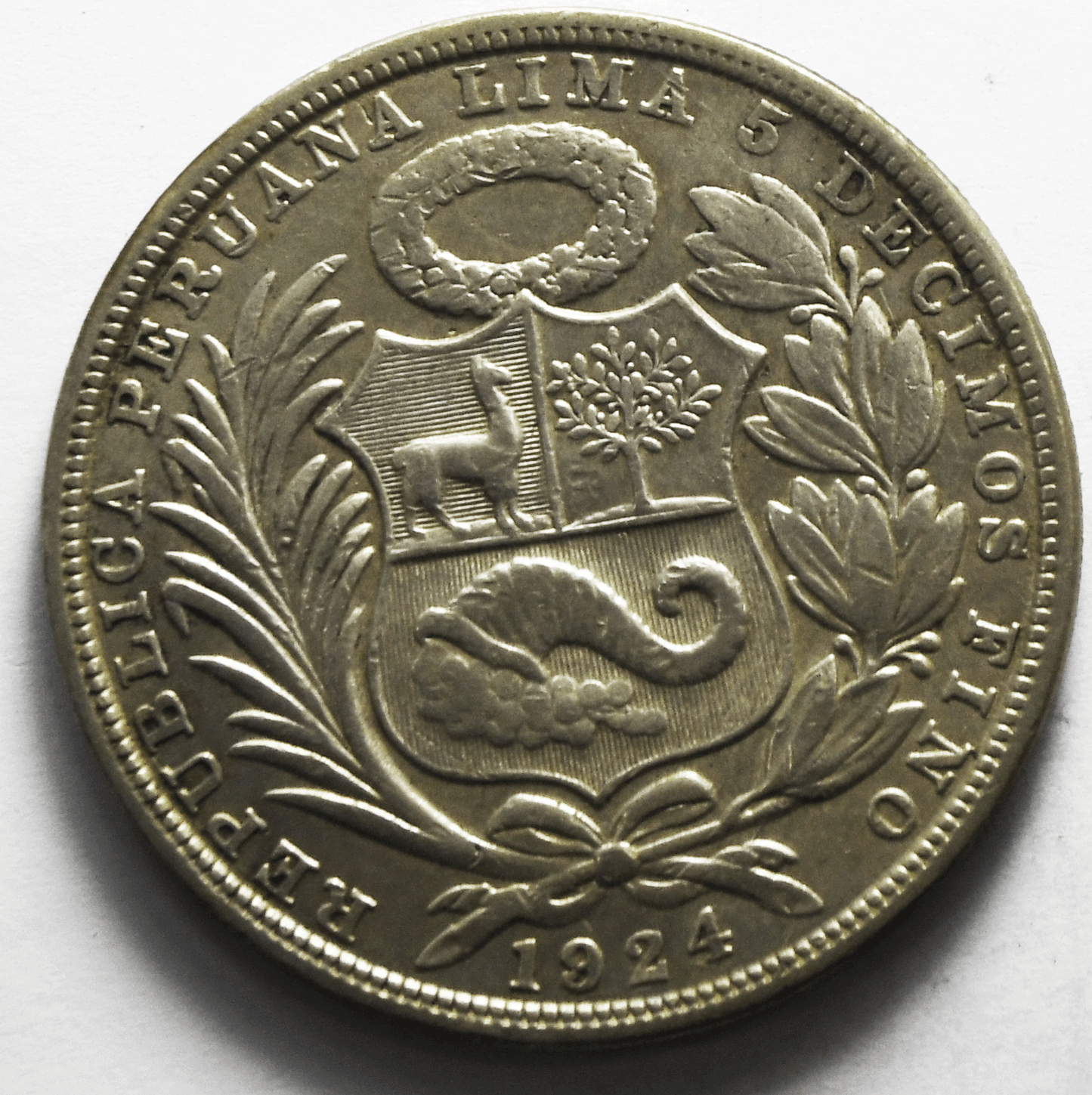 1924/823 Peru One Sol Silver Coin KM# 218.1