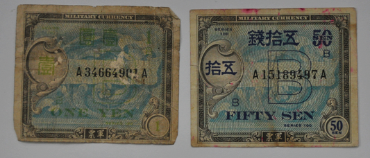 Japan 50 & 1 Fifty One Sen Allied Occupation Military Notes