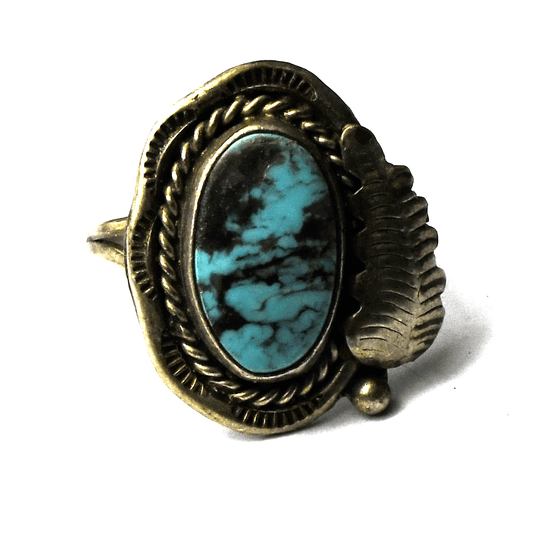 Sterling Silver Antique Turquoise Ring 23mm Size 8-1/2