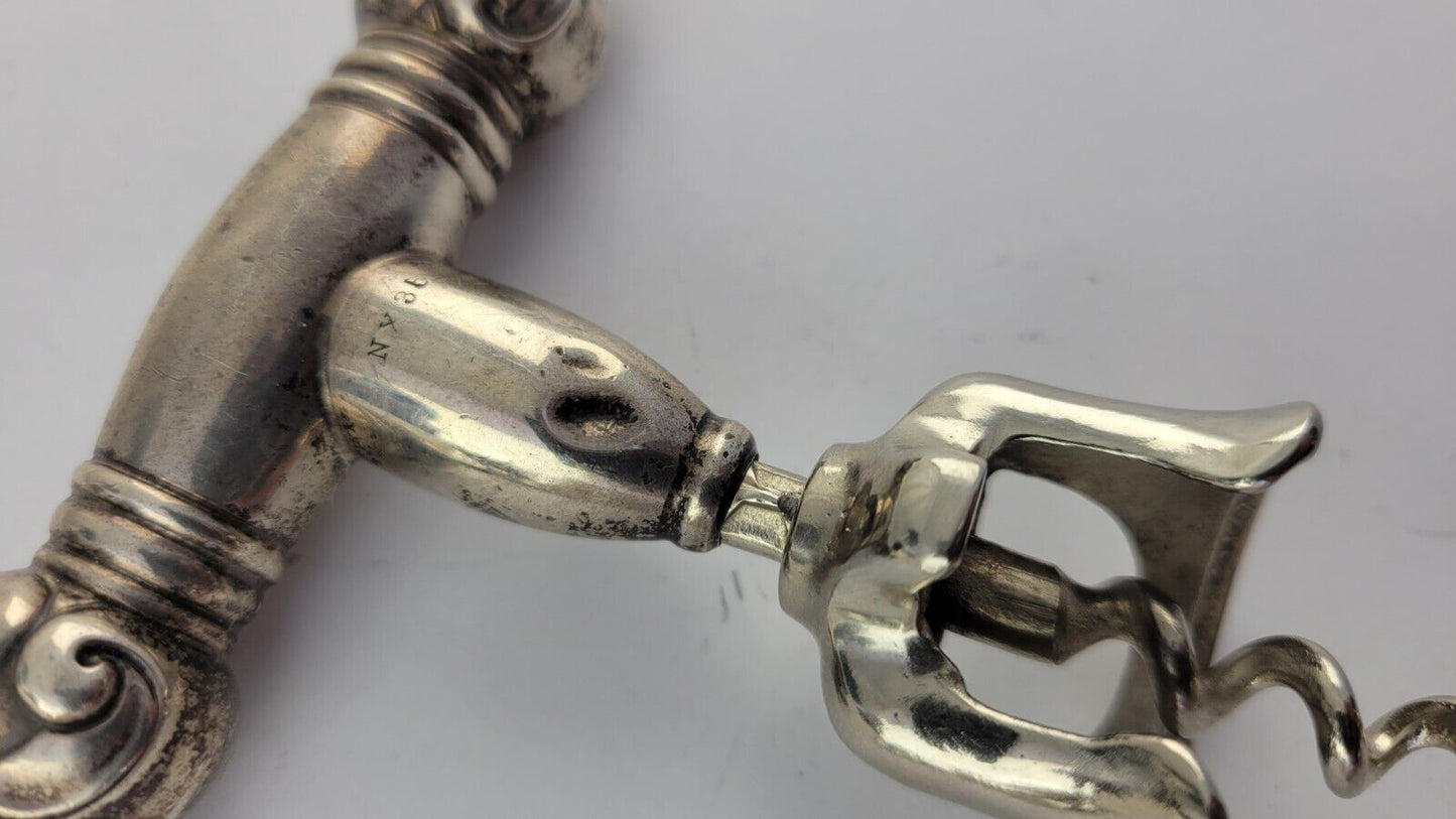 Antique Walker Bell Sterling Silver Corkscrew Barware Wine Opener