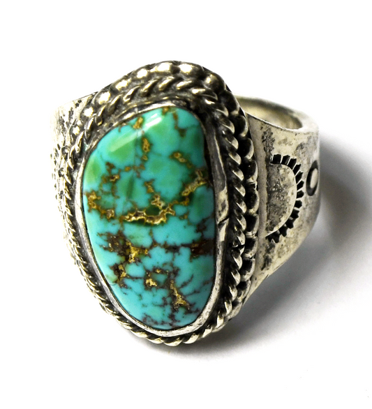 Sterling Silver Turquoise Chunk Ring 23mm Size 8-3/4