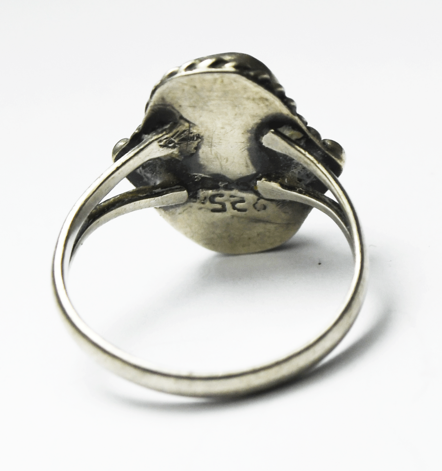 Antique Sterling Oval Turquoise Ring 17mm Size 6-1/2