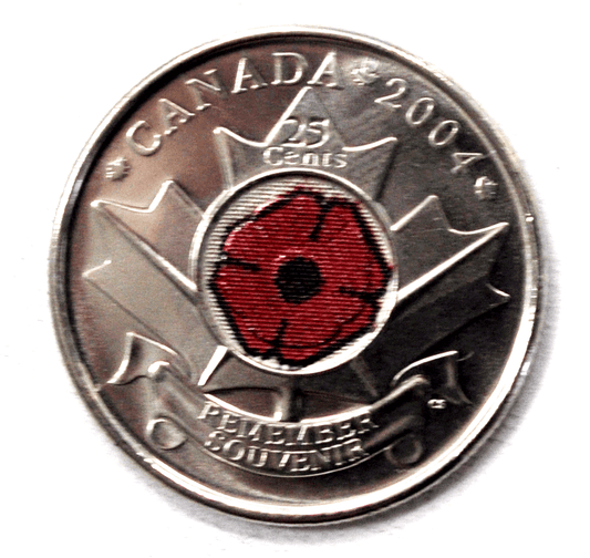 2004 Canada 25 Cents KM# 510 Red Poppy Maple