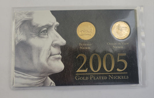 2005 Gold Plated Jefferson Nickels From First Buffalo Ocean Commemorative Mint