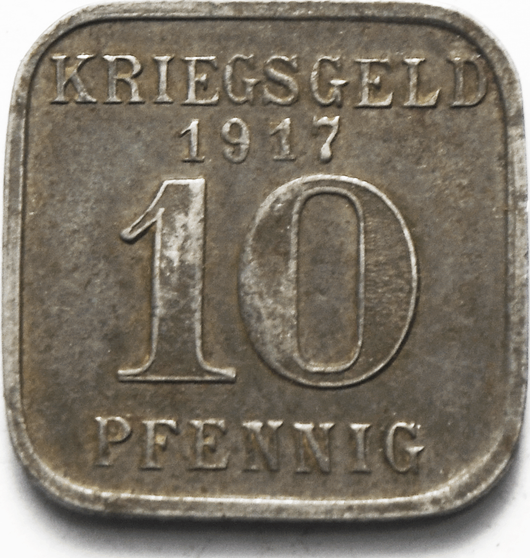 1917 Stadt 10 Pfennig Kriegsgeld Iron Square Notgeld Token 18mm Neuwied
