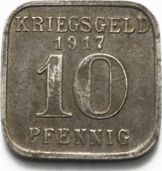 1917 Stadt 10 Pfennig Kriegsgeld Iron Square Notgeld Token 18mm Neuwied