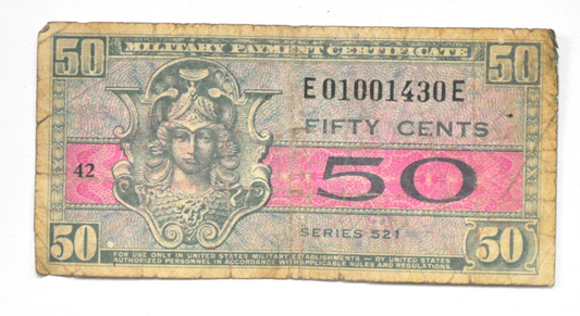 Series 521 United States Military Payment 50c Fifty Cents E01001430E