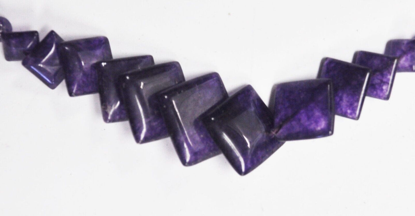Nickel Silver Purple Crackle Quartz Graduated Square Bead 5-23mm Necklace 17"
