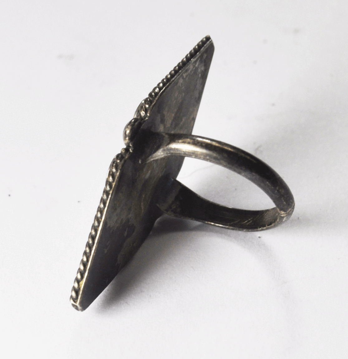 Antique Sterling Silver Turquoise Dot Cluster Triangular Ring 32mm Size 2