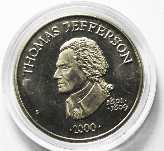 2000 S Liberia 5 Five Dollars Copper Nickel Coin Gem Unc Thomas Jefferson