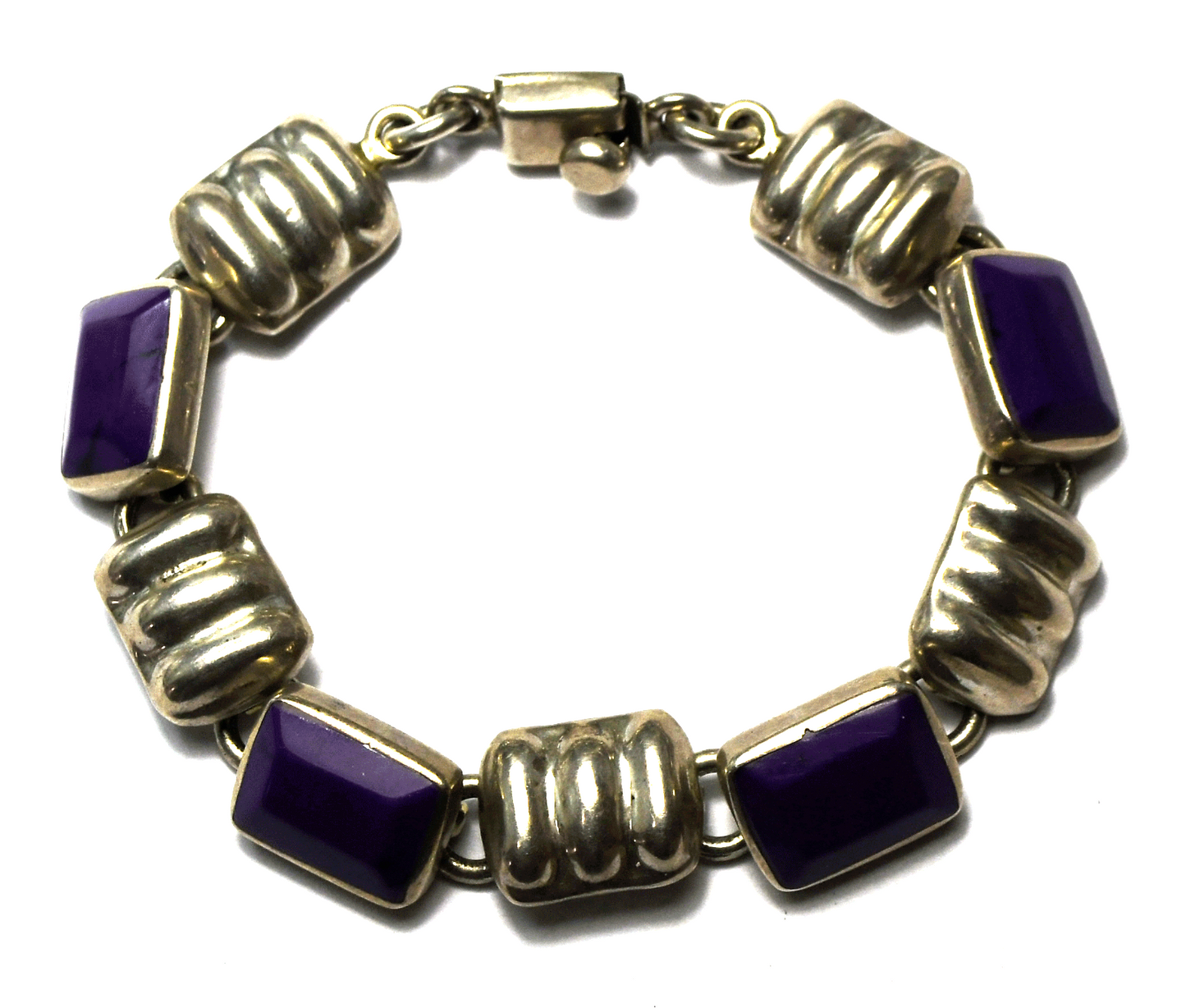 Sterling Silver Taxco TJ-57 Purple Howlite Chain Bracelet 12mm 7.5" 42g