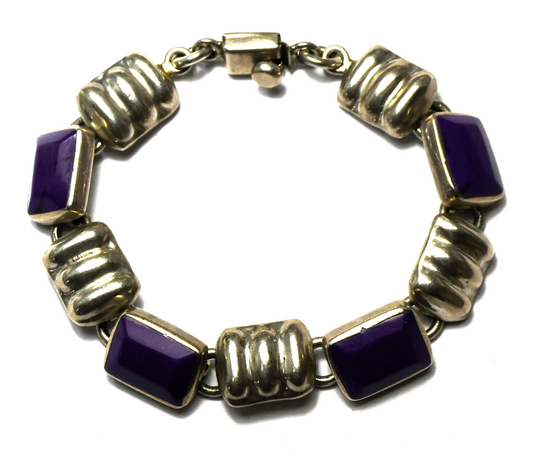 Sterling Silver Taxco TJ-57 Purple Howlite Chain Bracelet 12mm 7.5" 42g