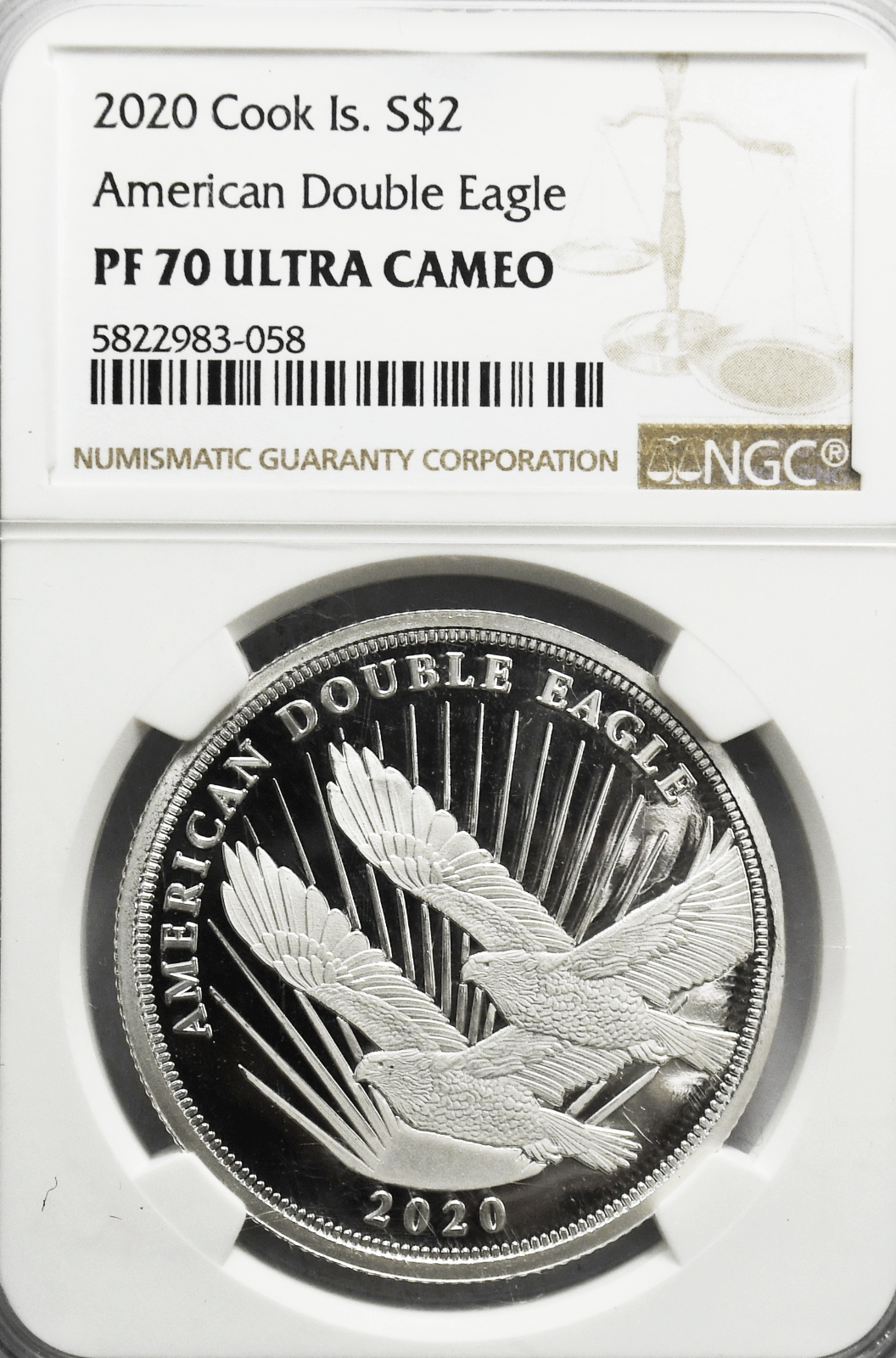 2020 Cook Islands Silver $2 American Double Eagle 1/2 Oz. Silver NGC PF70 .999