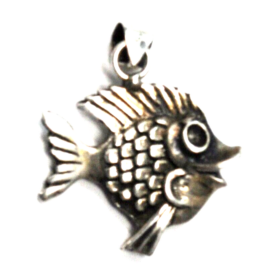 Sterling Silver Mexico Happy Fish Pendant 28mm x 22mm