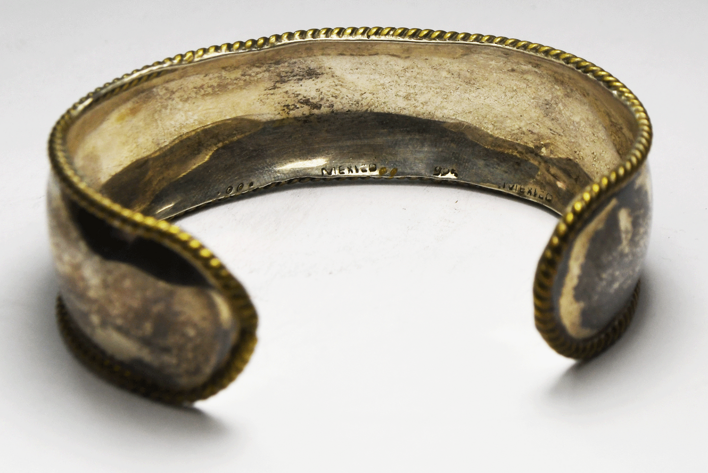 Sterling Silver Brass Twist Edge Cuff Bracelet 21mm 7.25" Wrist  19g