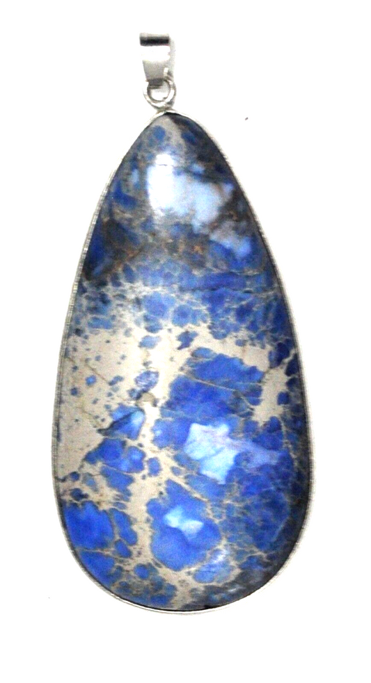 Silver Plated Large Teardrop Blue Sodalite Pendant 2-3/4" x 32mm
