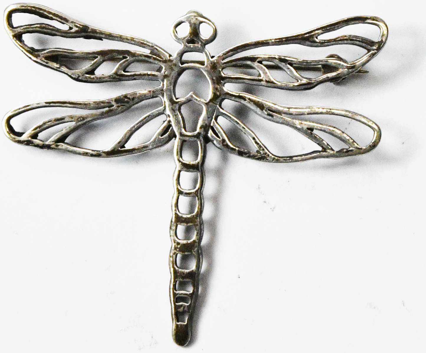 Sterling B.W. Belinda Woody Filigree Cutout Bug Dragonfly Brooch Pin 44mm x 51mm