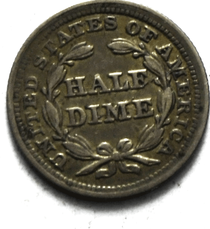 1855 H10c Seated Liberty Silver Half Dime Clashed E Die Crack Reverse