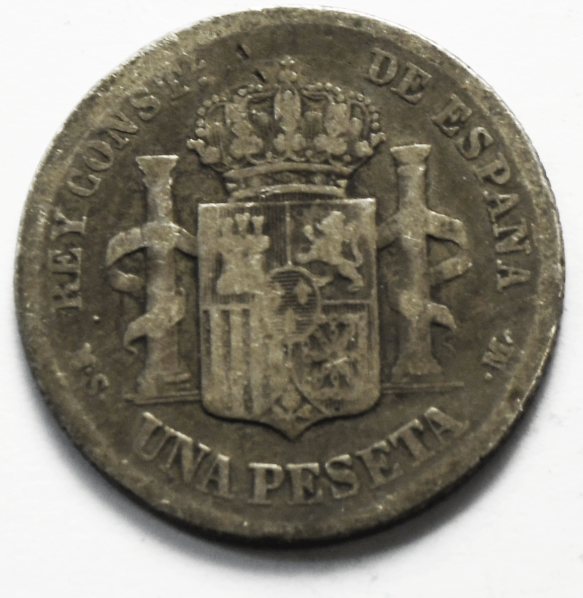 1885 MS-M Spain One Peseta Silver Coin KM# 686