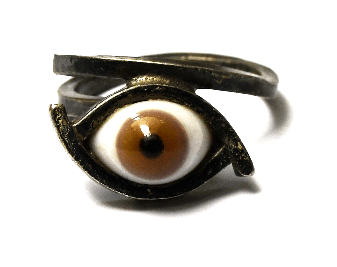 Sterling Silver Orvelo Enamel Seeing Eye Ring 13mm Size 8-1/2 Adjustable