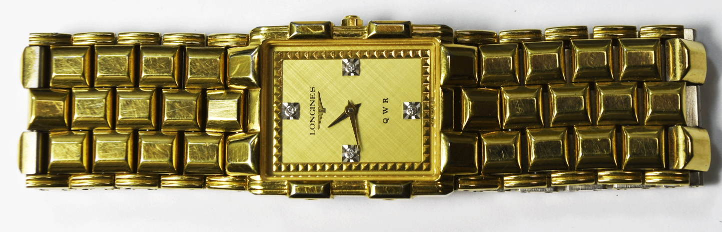 Vintage Longines QWR Dress Watch Rectangle Gold Tone 25mm 7.5" Quartz