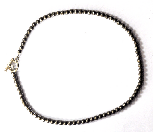 Silver Plated Beaded Necklace 5mm Round Bead Toggle Clasp 16"