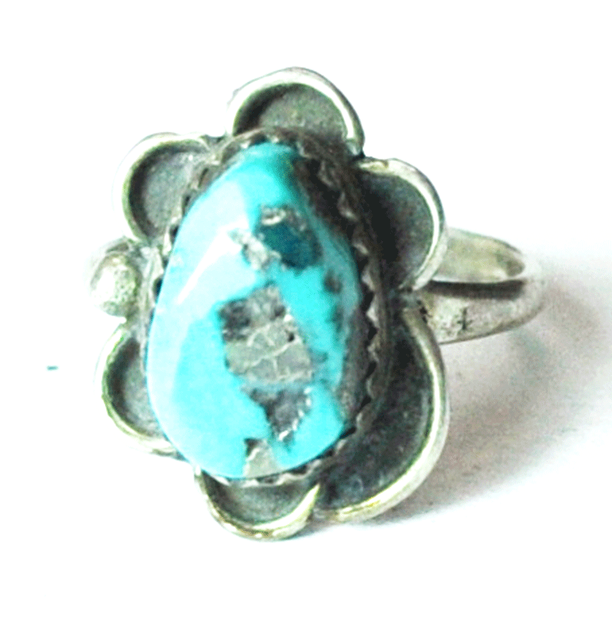 Vintage GAH Sterling Silver Turquoise Solitaire Ring 16mm Size 4-3/4