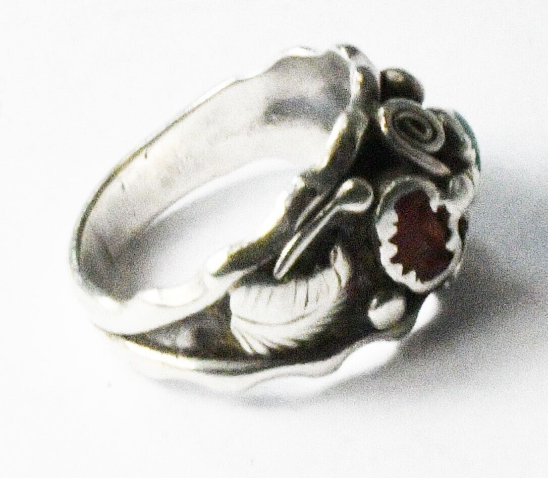 Antique Sterling Silver Max C Turquoise Coral Ring 15mm Size 9-1/2