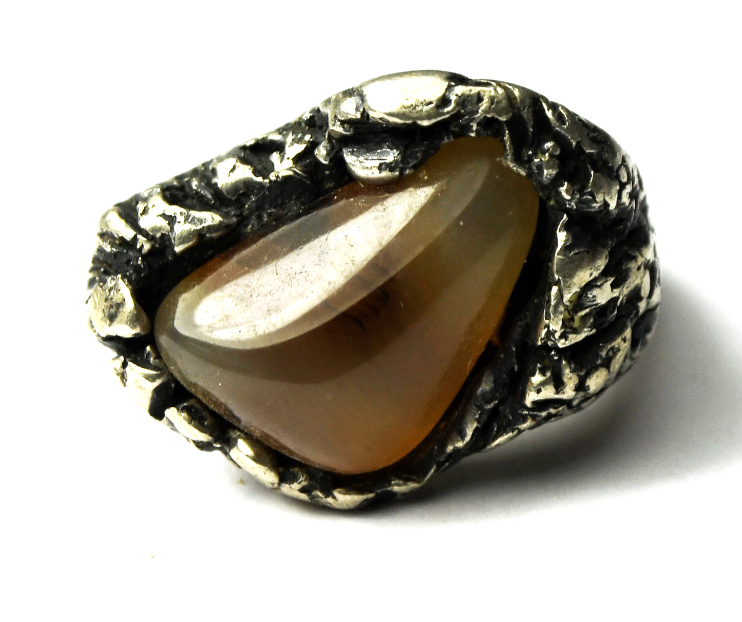 Sterling Silver Heavy Sand Cast Apricot Agate Brutalist Ring 17mm Size 4-1/2