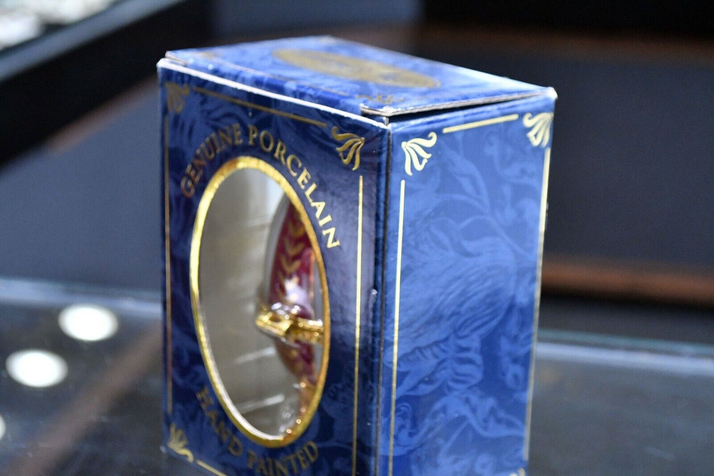 Classic Collectable Porcelain Hand Painted Egg Jewelry Box with Original Box