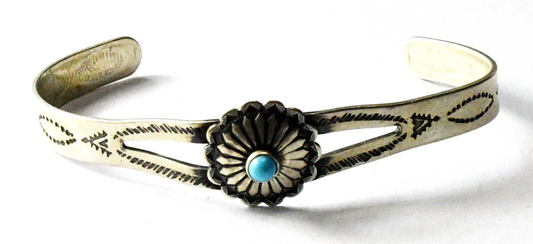 Antique Sterling Child's Turquoise Dot Concho Center Split Cuff Bracelet 12mm 5"
