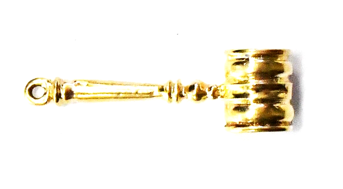 14k Solid Yellow Gold Gavel Charm 33mm x 10mm   3.9g