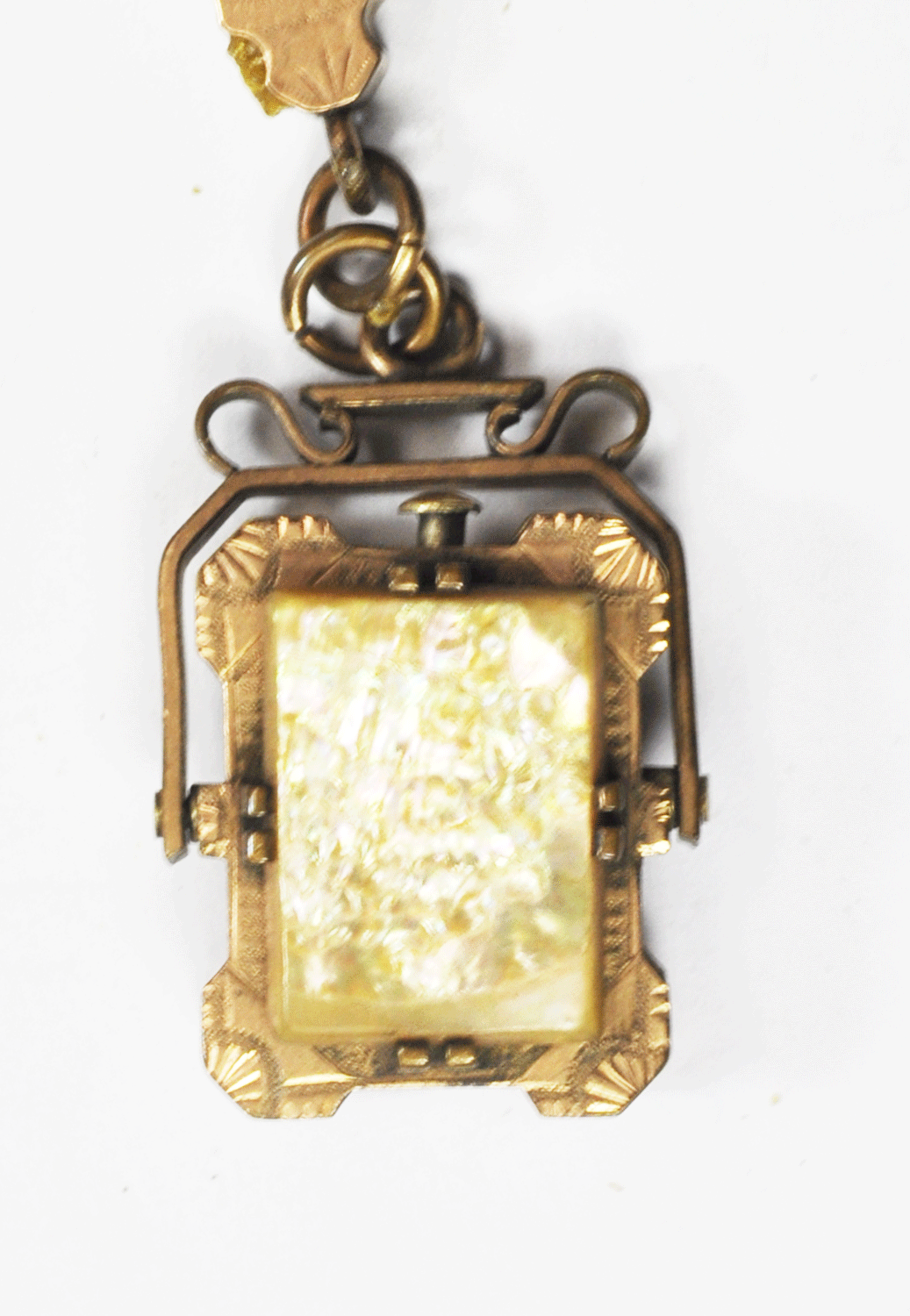 LWP Gold Filled Pocket Watch Double Chain Slide MOP Locket Fob 15-3/4"  55g