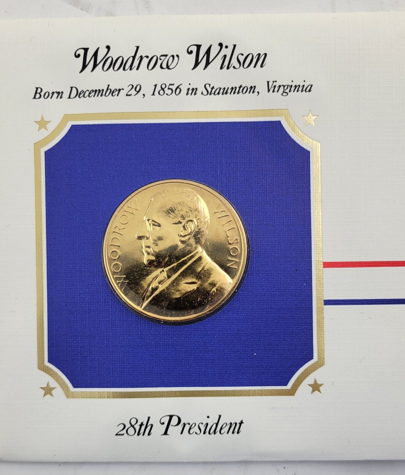 Woodrow Wilson Presidential Covers Medal Postal Commemorative Society Gold Plate