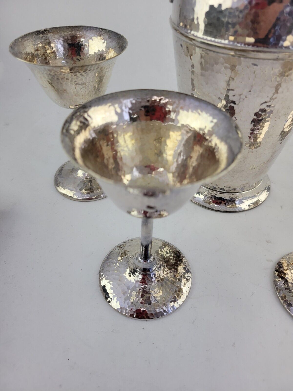 5pc Deco Hand Hammerd Cocktail Set EPCA Silver Plate by Poole Silver Co. 7900